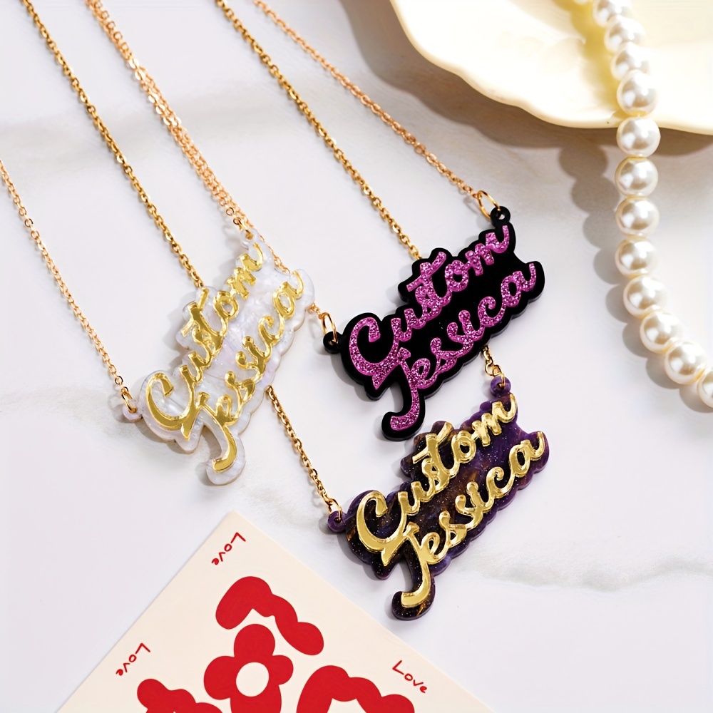 Name Necklace Custom - สร้อยคออะคริลิกสองชั้นแบบกำหนดเองได้, สร้อยคออะคริลิกสองชั้นแฟชั่นทันสมัย, ของขวัญเครื่องประดับสุดพิเศษ