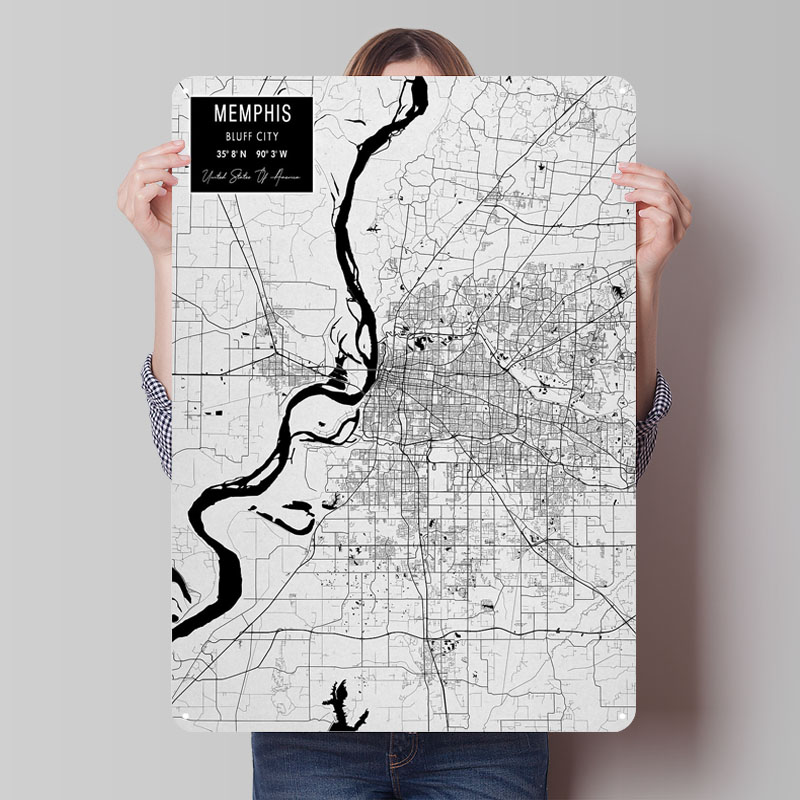 Custom Map Poster - เมมฟิส TN USA Tinplate ป้ายแผนที่โปสเตอร์ Vintage