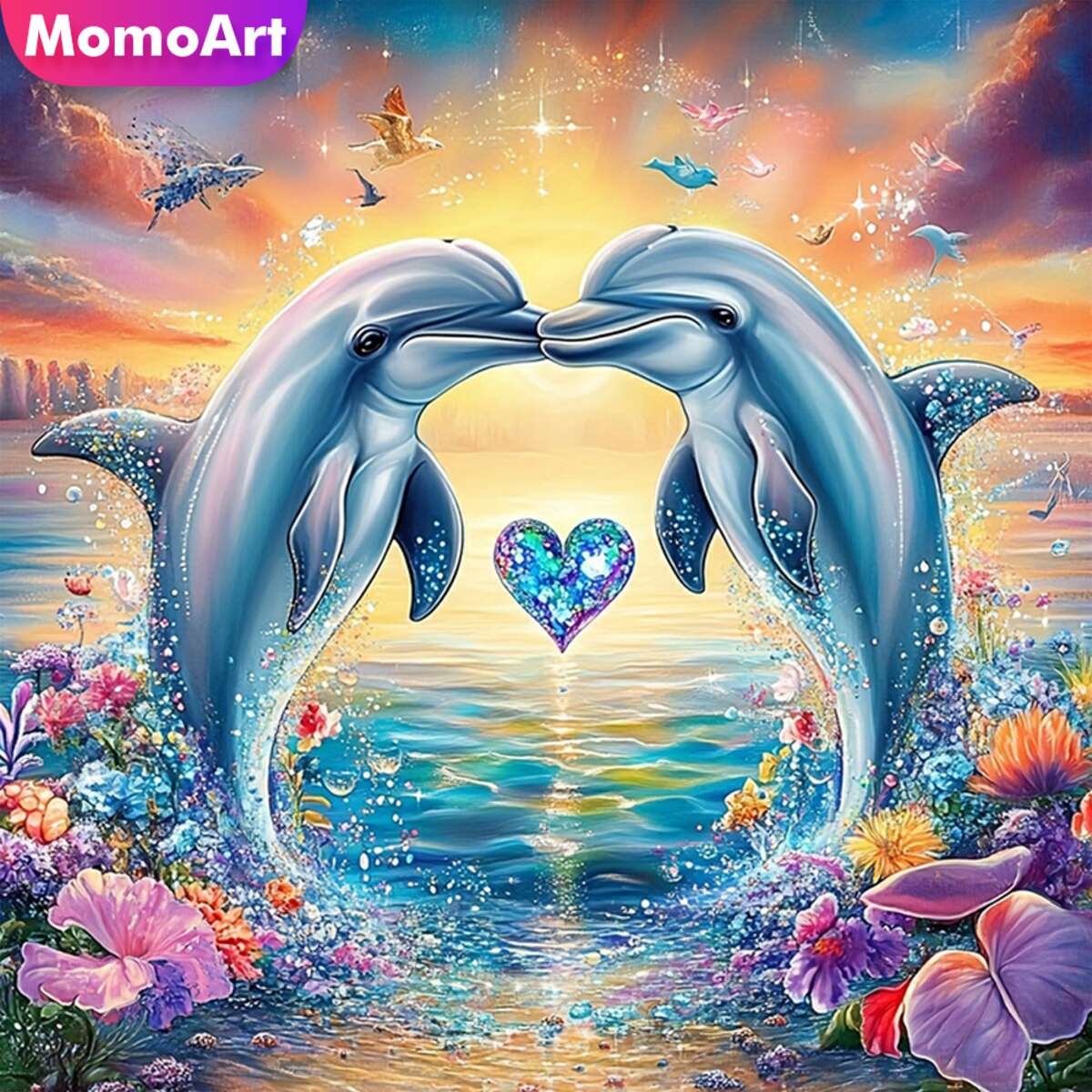 Photo Mosaic Print - Momoart ใหม่มาถึงเพชรภาพวาด Dolphin สัตว์ Wall Decor