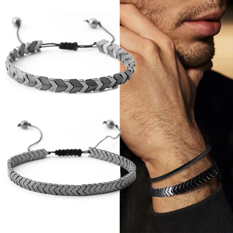 Coordinates Bracelet - สร้อยข้อมือแฟชั่นฮีมาไทต์เพื่อสุขภาพอุปกรณ์ดูแลสุขภาพสำหรับผู้ชายสร้อยข้อมือหินสีดำลดน้ำหนัก