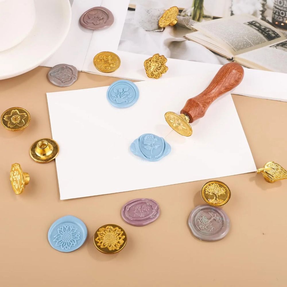 Wax Seal Letter Kit - ชุดตราประทับขี้ผึ้ง ตราประทับขี้ผึ้งวินเทจ หัวตราประทับขี้ผึ้งพร้อมด้ามไม้ สำหรับงานปาร์ตี้ ซองจดหมาย ห่อของขวัญ