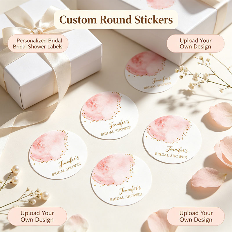 Personalized Name Box - สติกเกอร์กลมสีชมพูทองแบบกำหนดเอง สติกเกอร์ติดกล่องของขวัญลายจุดกลิตเตอร์สีชมพูพาสเทล พร้อมชื่อส่วนตัว
