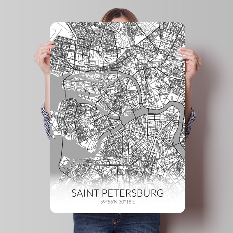 Custom Map Poster - เซนต์ปีเตอร์สเบิร์กสีขาวแผนที่ Tinplate ป้ายแผนที่โปสเตอร์ Coffee Bar อุปกรณ์เสริมที่กําหนดเองป้ายโลหะสําหรับ