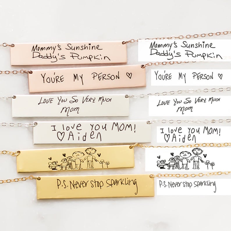 Handwriting Necklace Bar - Custom Customจริงลายมือชื่อสร้อยคอลายเซ็นสร้อยคอแรงบันดาลใจคำคมสร้อยคอเครื่องประดับ