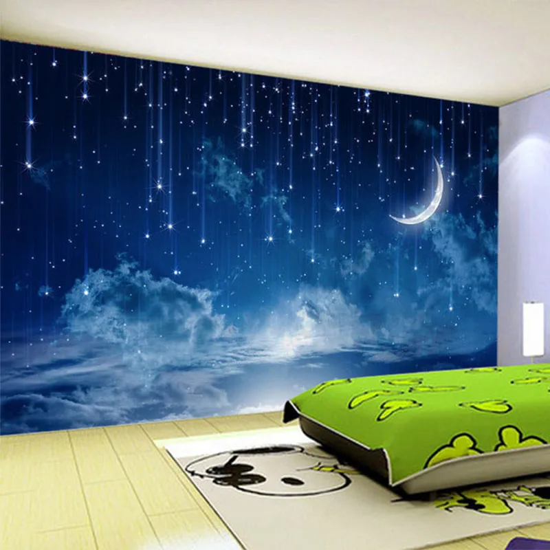 Custom Night Sky - ภาพจิตรกรรมฝาผนังวอลล์เปเปอร์ที่กําหนดเอง Blue Night Sky เด็กห้องนอนฉากหลังภาพ 3D