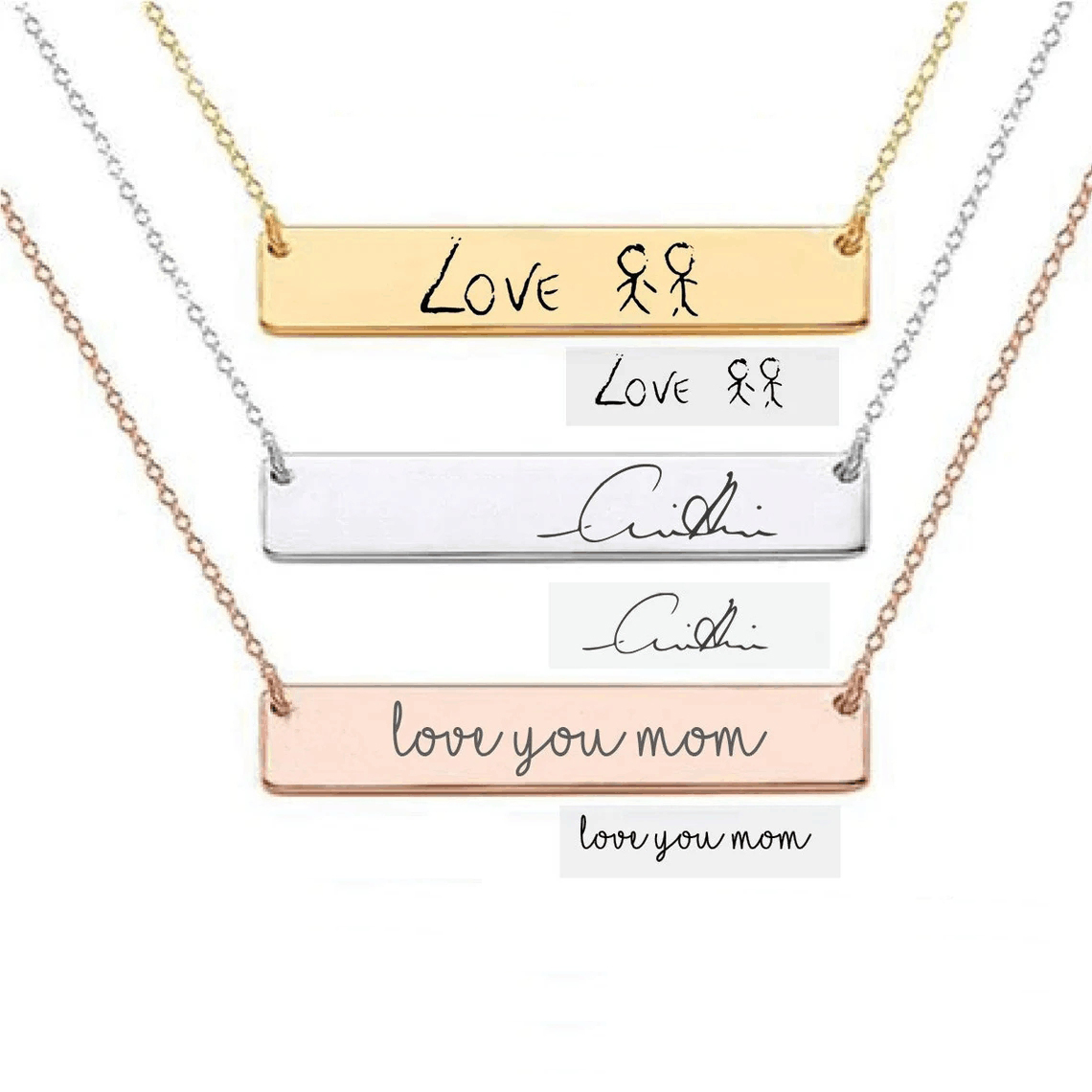 Handwriting Necklace Bar - Actual Handwriting Bar Necklace Customized Personality