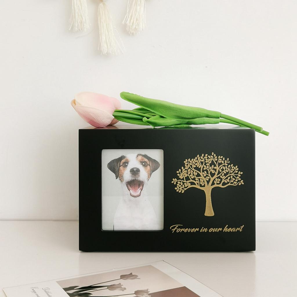 Engraved Wood Frame - โกศใส่ไม้สำหรับงานศพสุนัขพร้อมกรอบรูป