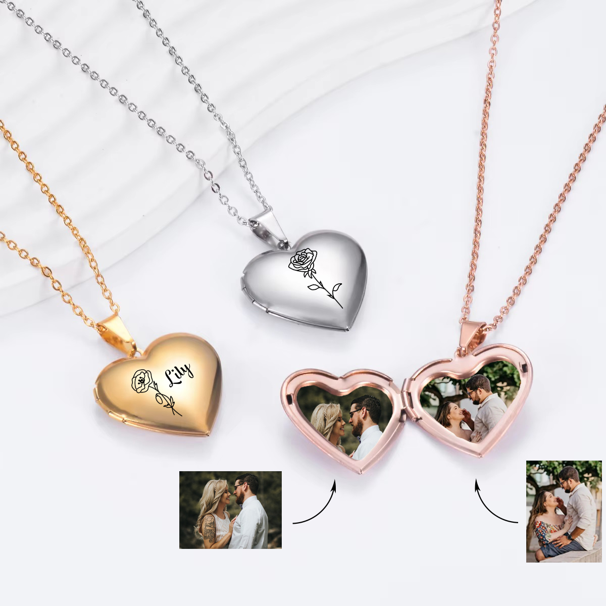 Birth Flower Necklace - CUSTOM ส่วนบุคคล Heart Birth ดอกไม้ Locket