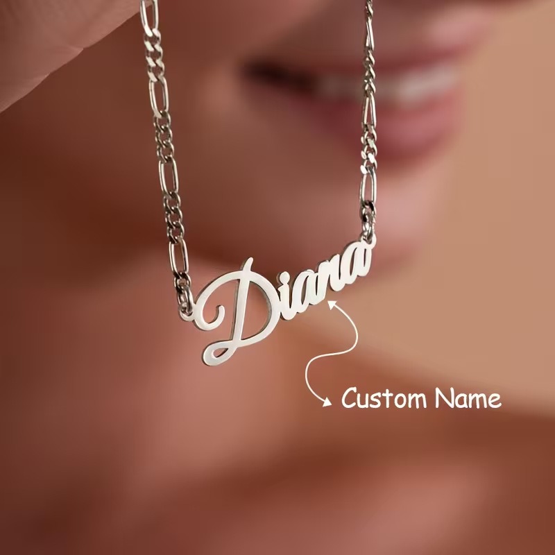 Personalized Name Box - สร้อยคอฟิกาโรแบบกำหนดเองได้ พร้อมสลักชื่อ ทำจากสแตนเลส สำหรับผู้หญิง ผู้ชาย ของขวัญ