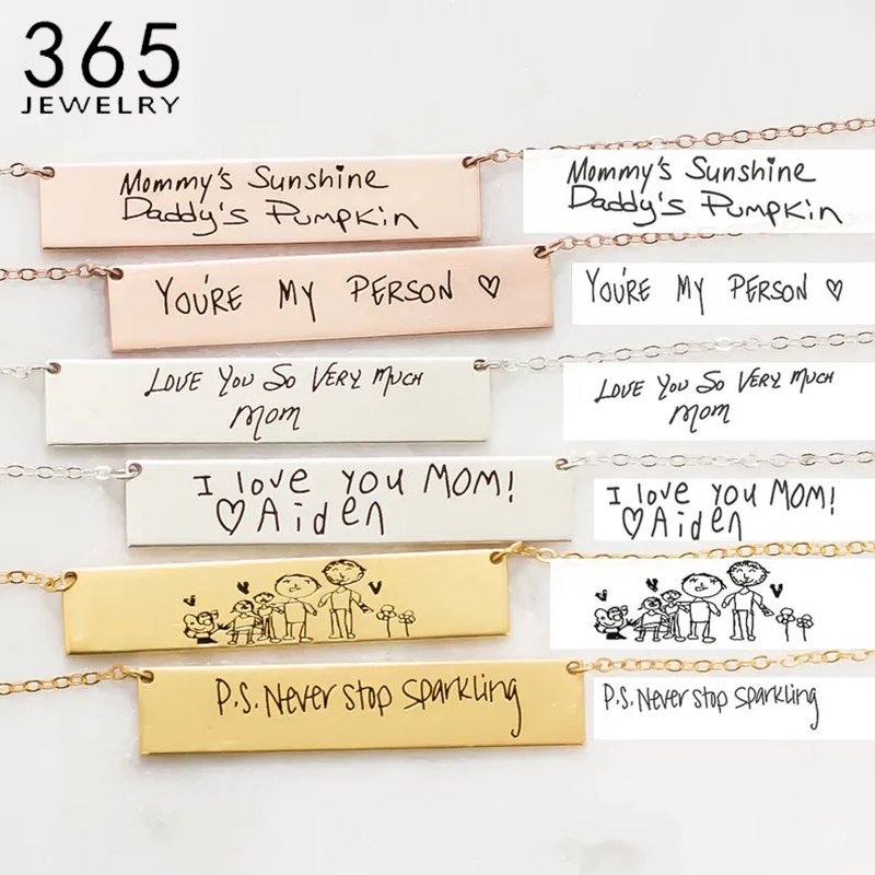 Handwriting Necklace Bar - ชื่อลายมือสร้อยคอจี้บาร์สแตนเลสสร้อยคอส่วนบุคคลสำหรับผู้หญิงของขวัญวันครบรอบ
