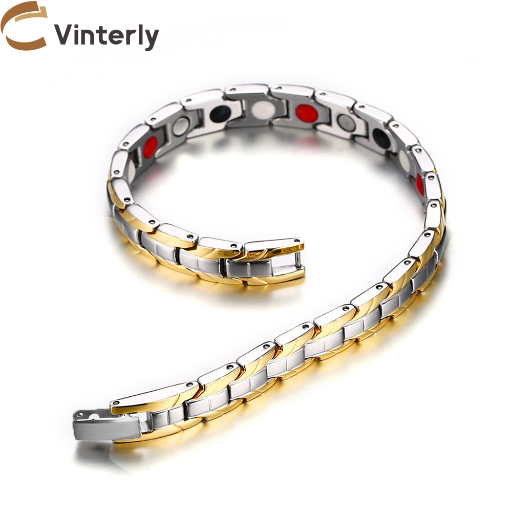 Coordinates Bracelet - Vinterly สร้อยข้อมือแม่เหล็กสุขภาพ Energy CHAIN Link ทอง-สร้อยข้อมือแม่เหล็กสีประโยชน์