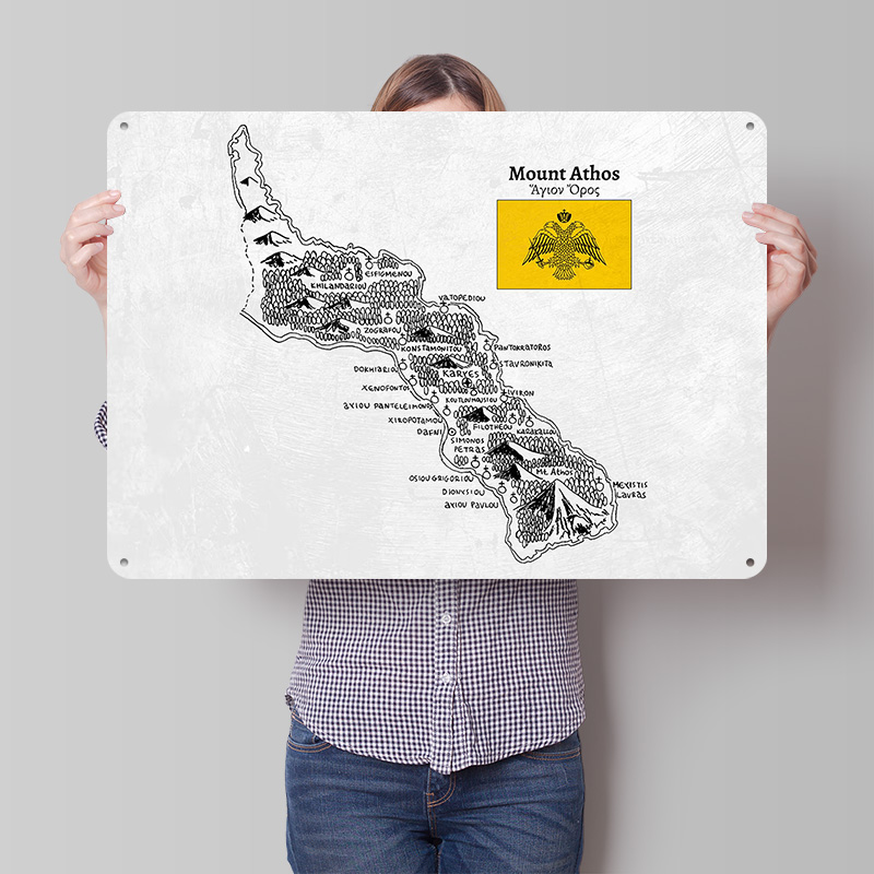 Custom Map Poster - โปสเตอร์แผนที่ภูเขาอธอสวาดด้วยมือ ป้ายโลหะพิมพ์ลาย 3 มิติ สไตล์เรโทร ของตกแต่งผนังแบบกำหนดเอง