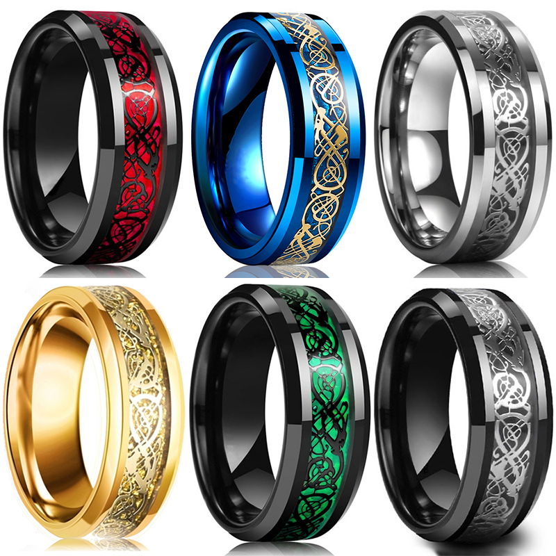 Initial Ring Custom - แฟชั่น 8 มม.สแตนเลส Celtic Dragon แหวน