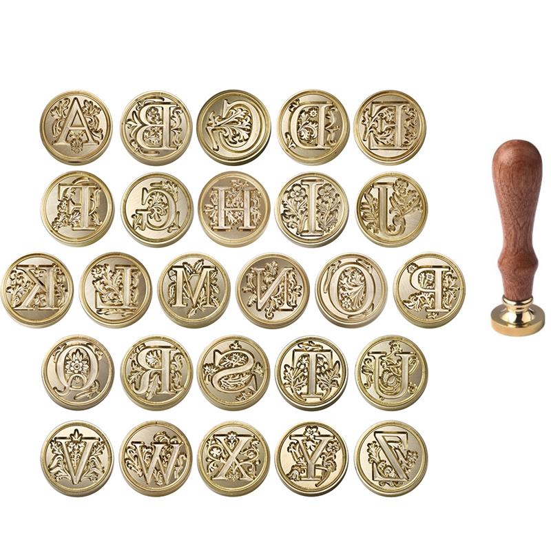 Wax Seal Letter Kit - A-Z Vintage ขี้ผึ้งปิดผนึกแสตมป์หัว 26 รูปแบบตัวอักษรชุดแสตมป์ DIY