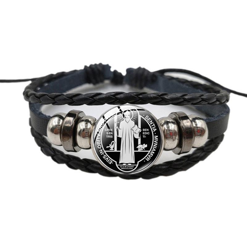 Coordinates Bracelet - คาทอลิก Saint Benedict Exorcism สร้อยข้อมือหนัง Nursia
