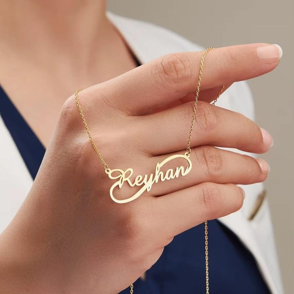 Birth Flower Necklace - สร้อยคอชื่ออินฟินิตี้แบบกำหนดเอง ชุบทอง สแตนเลสสตีล สร้อยคอป้ายชื่อส่วนตัว ของขวัญวันเกิดสำหรับเด็กและทารก