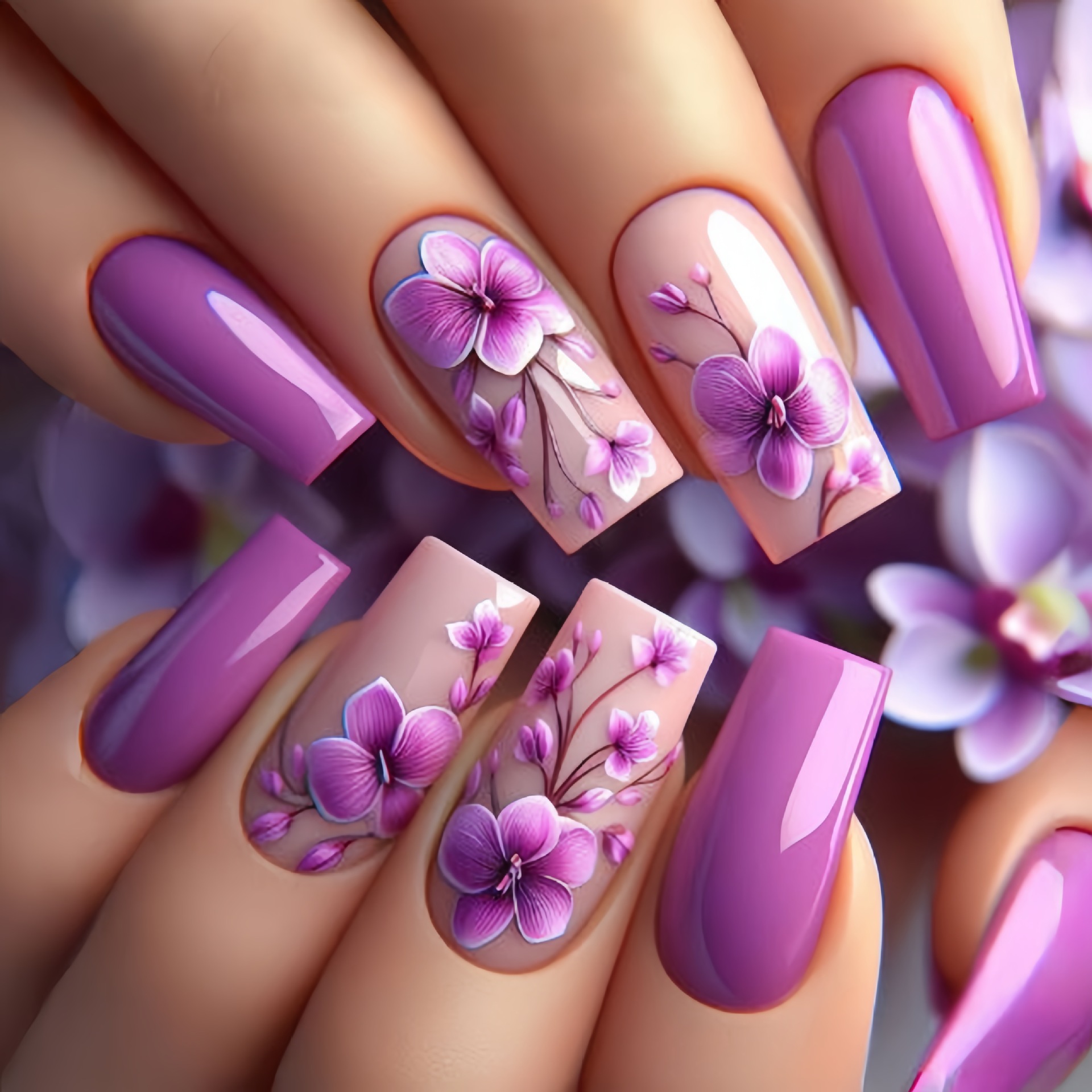 24 ชิ้น/เซ็ตขนาดกลางยาวเล็บปลอ - Pressed Flower Art บทวิจารณ์และราคา