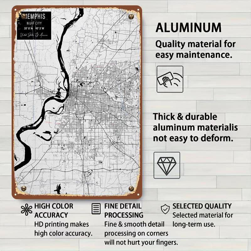 เมมฟิส TN USA Tinplate ป้ายแผน - Custom Map Poster บทวิจารณ์และราคา