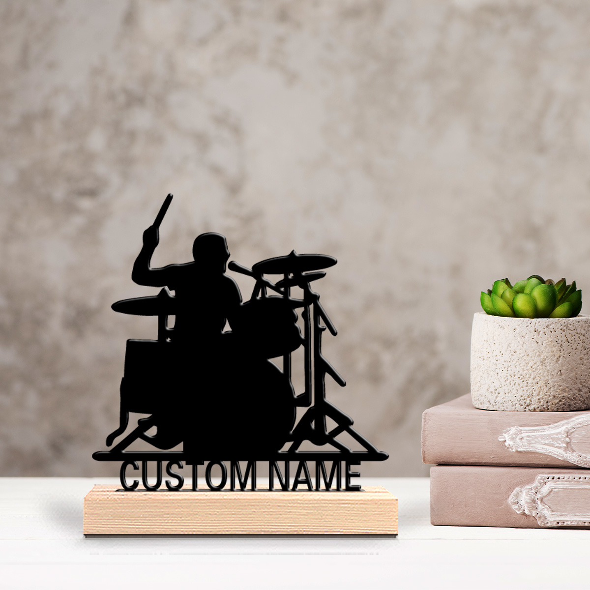 รูปปั้นโลหะนักดนตรีกลองและกลอง - Engraved Wood Frame บทวิจารณ์และราคา