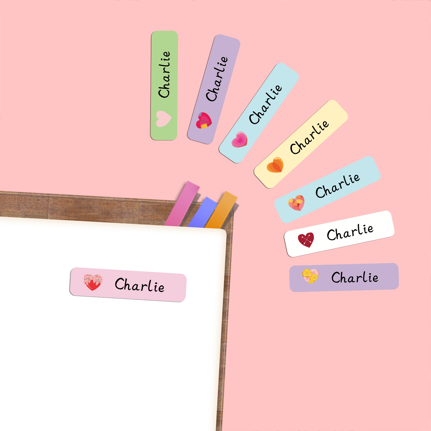 สติกเกอร์ป้ายชื่อรูปหัวใจแบบส่ - Personalized Name Box บทวิจารณ์และราคา