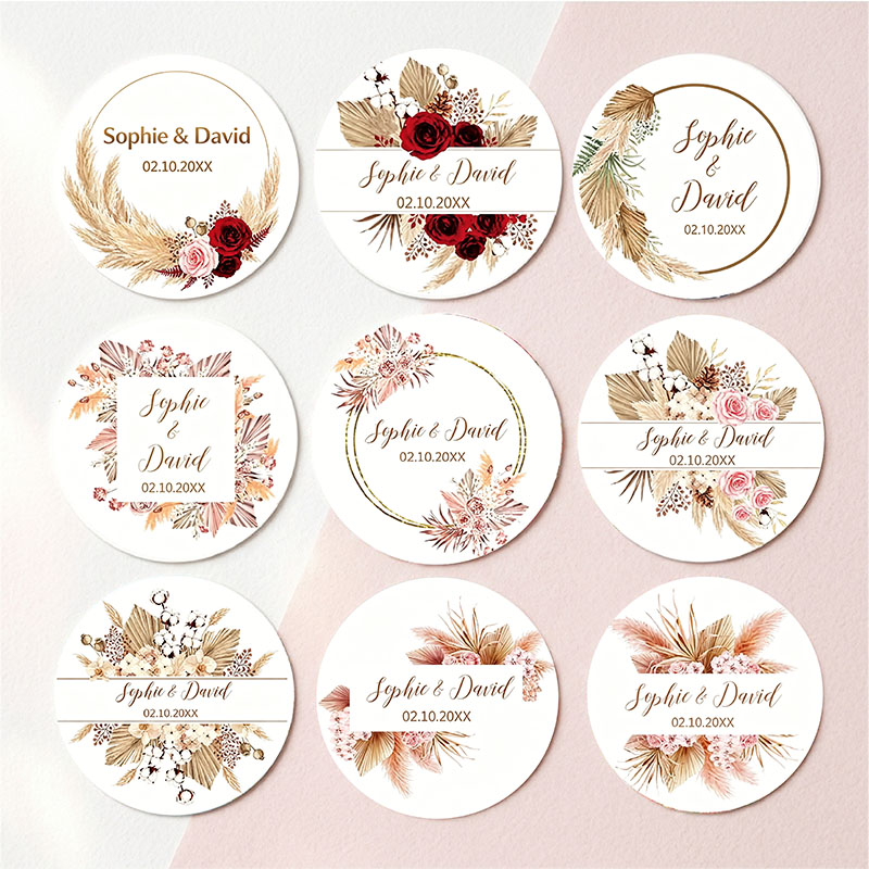 สติกเกอร์งานแต่งงานลายพัดปาปาส - Personalized Name Box บทวิจารณ์และราคา