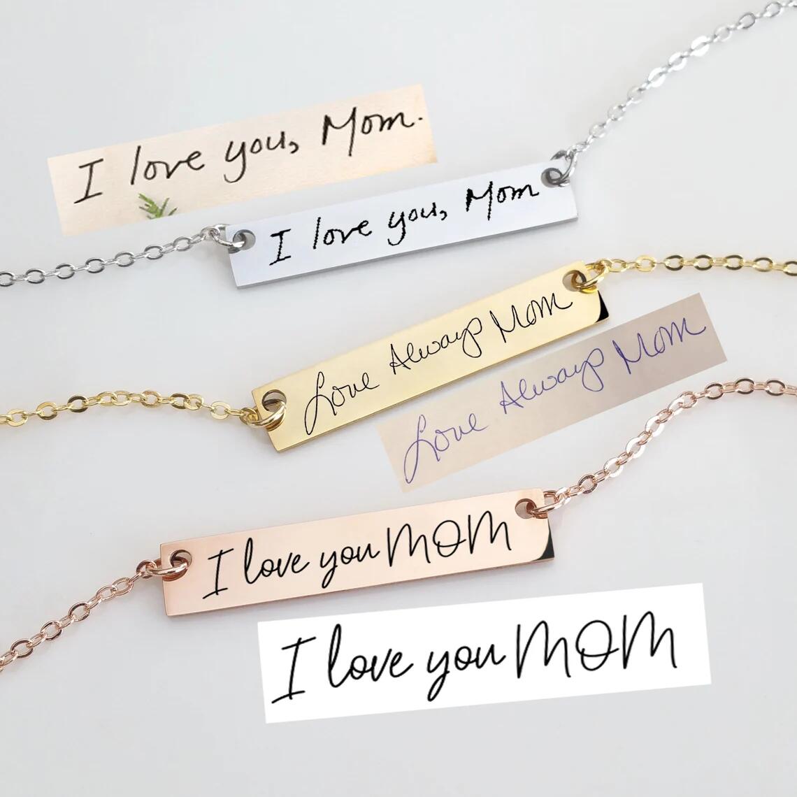 Actual Handwriting Bar Necklac - Handwriting Necklace Bar บทวิจารณ์และราคา