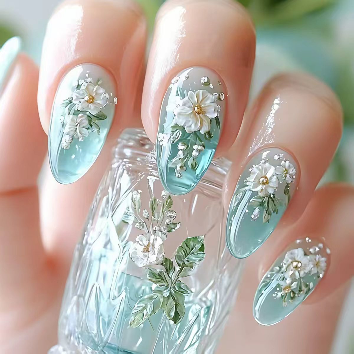 เล็บปลอมขนาดกลางสำหรับผู้หญิงแ - Pressed Flower Art บทวิจารณ์และราคา